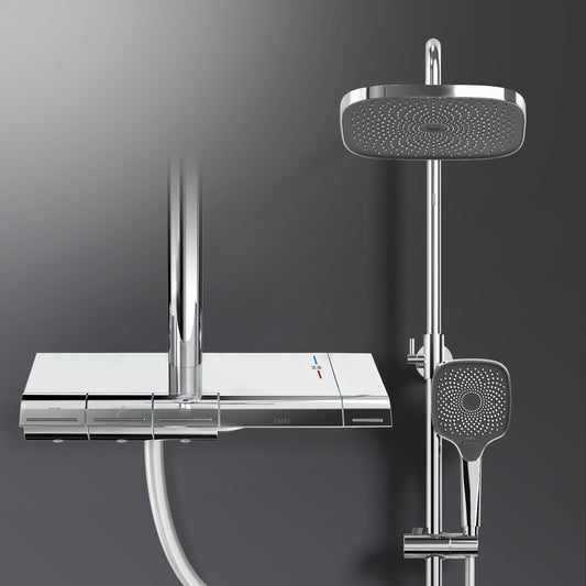 EMKE Duschsystem „F12“ – Thermostat-Duschset mit 260x260 mm Kopfbrause, Handbrause & Einhebelsteuerung, Aufputz, Chrom
