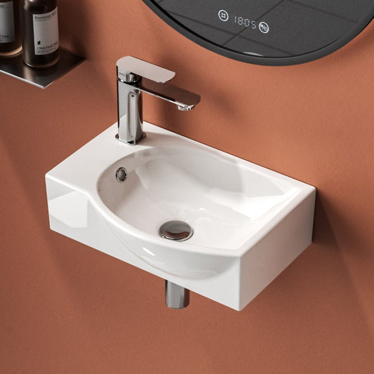 Keramik-Hängewaschbecken mit Armaturenbohrung, kompakt & flexibel für kleine Bäder