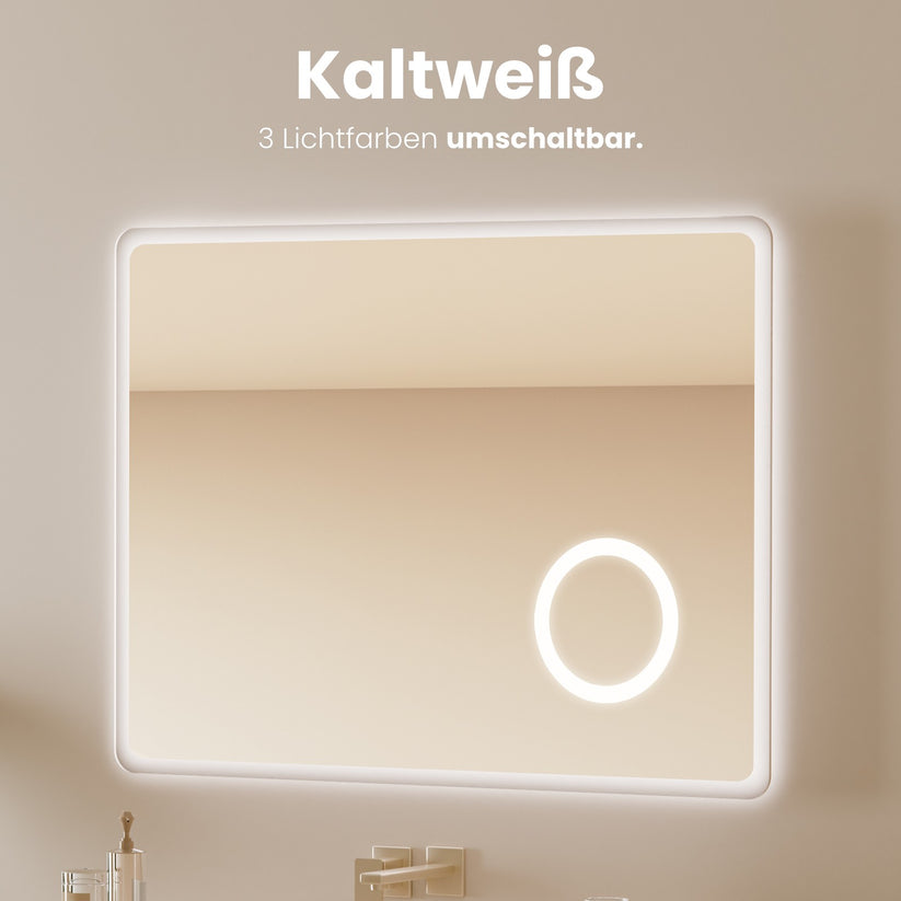 EMKE Badspiegel "LeeMi πX Plus" 60*80cm mit Touch+Dimmbar+Beschlagfrei+3x Kosmetikspiegel+Digitaluhr - Bild 5