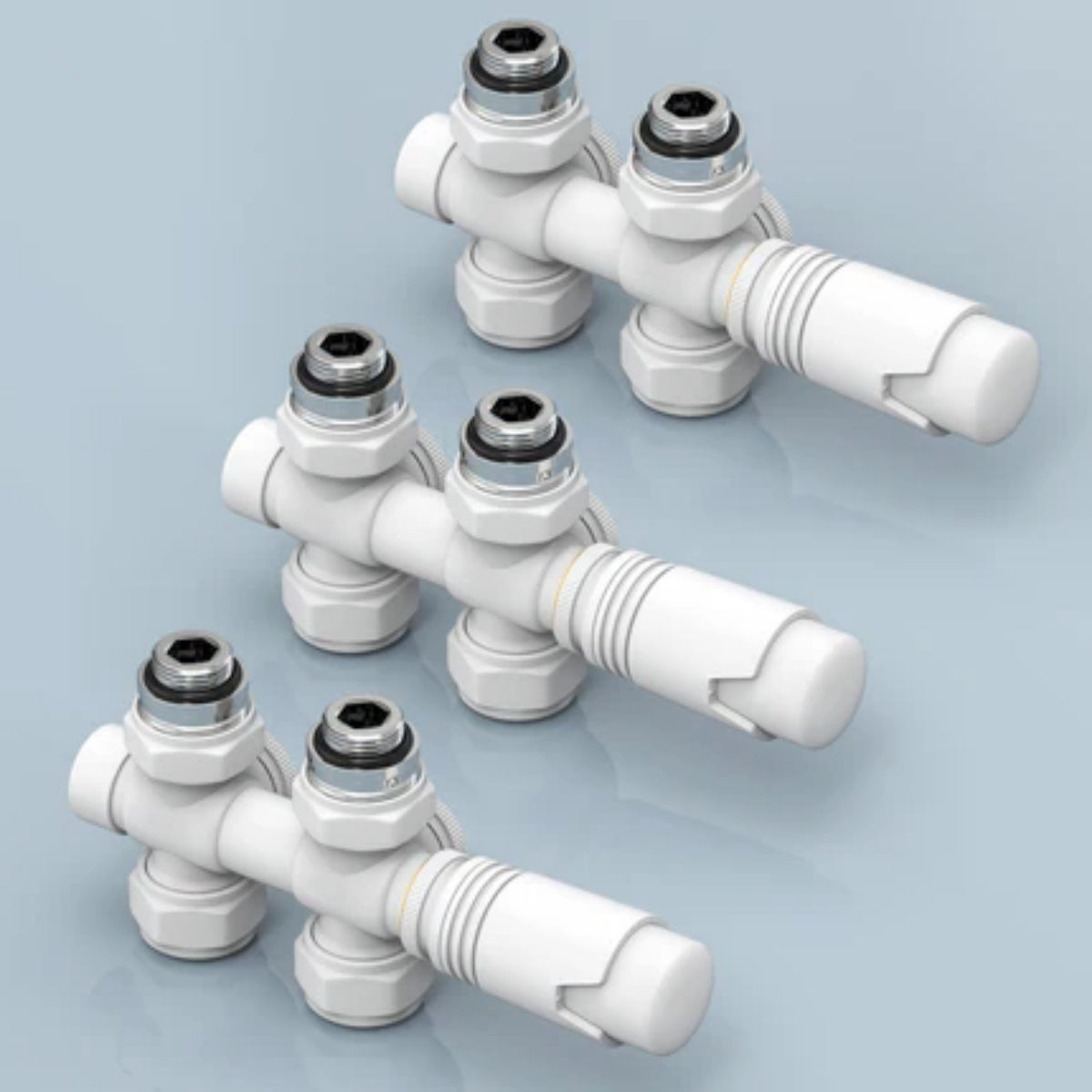 Multiblock-Heizkörperventil mit Thermostat, geeignet für G 1/2" & 15 mm Rohre