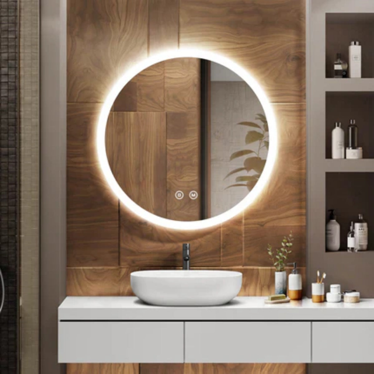 Runder LED-Badspiegel mit Anti‑Beschlagfunktion