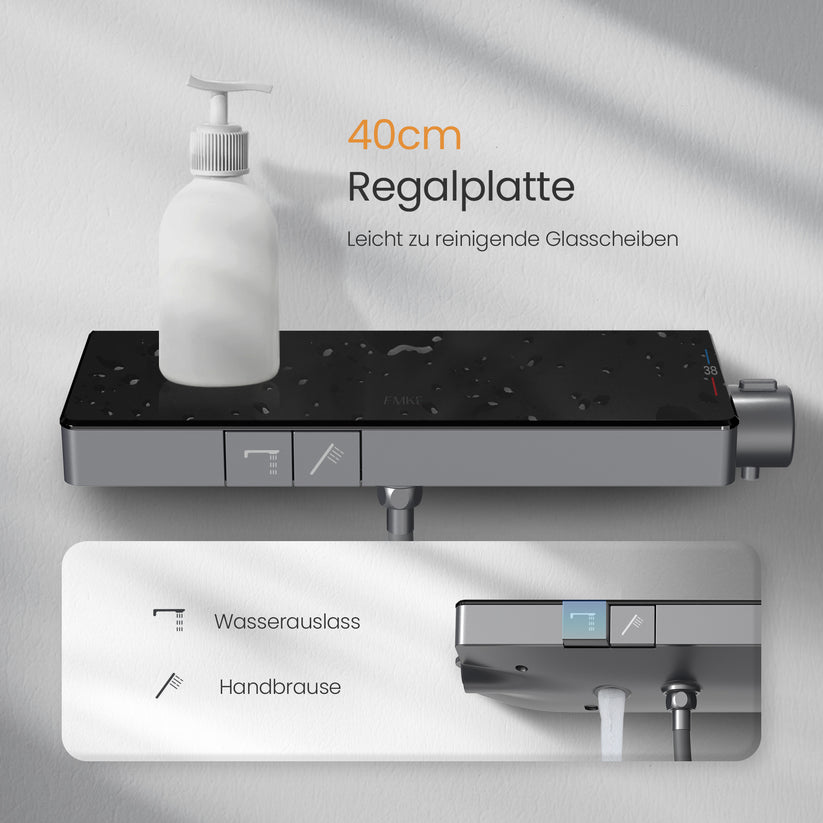 Thermostat‑Duschsystem mit Split‑Design & 3‑Strahl‑Handbrause – matt Anthrazit - Bild 9