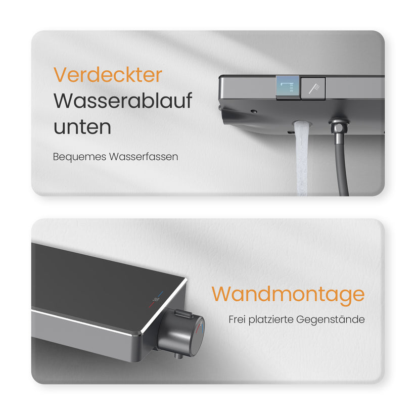 Thermostat‑Duschsystem mit Split‑Design & 3‑Strahl‑Handbrause – matt Anthrazit - Bild 11