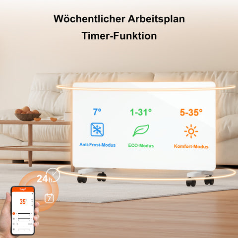 EMKE Elektroheizung, Konvektor Heizung Elektrisch Freistehend 2000 Watt Weiß