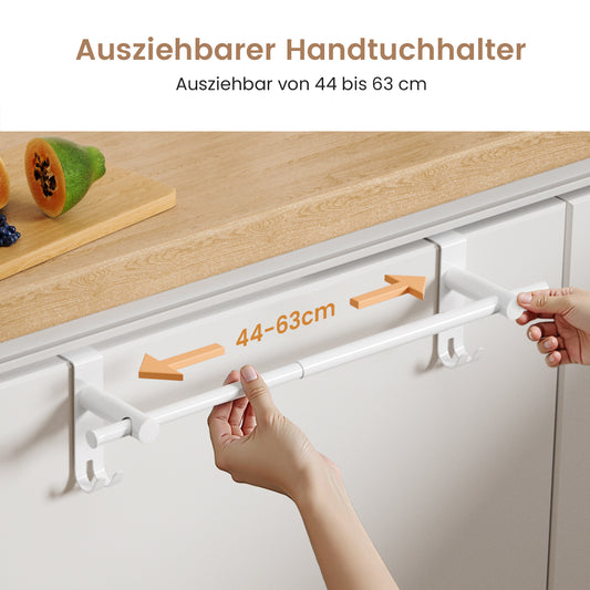 Ausziehbarer Handtuchhalter ohne Bohren – zur Tür-, Heizkörper- oder Schubladenmontage, 40–63 cm