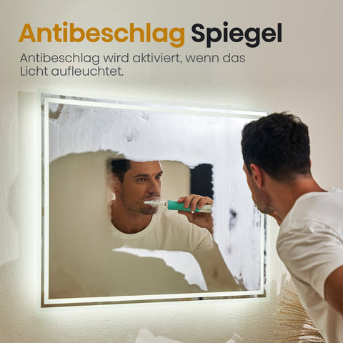 EMKE Smart Badspiegel mit Beleuchtung - Touch - Warmweiß Kaltweiß Neutral - Anti - Fog - IP44 - 60 x 80 cm