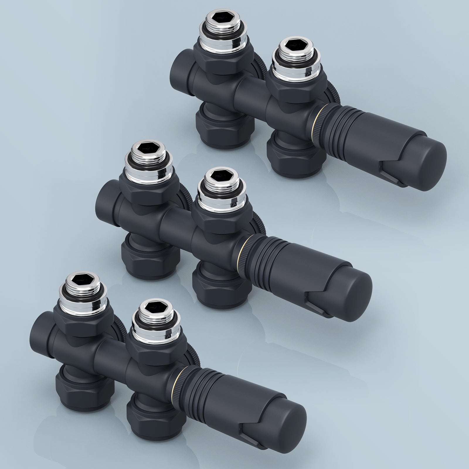 Multiblock-Heizkörperventil mit Thermostat, geeignet für G 1/2" & 15 mm Rohre