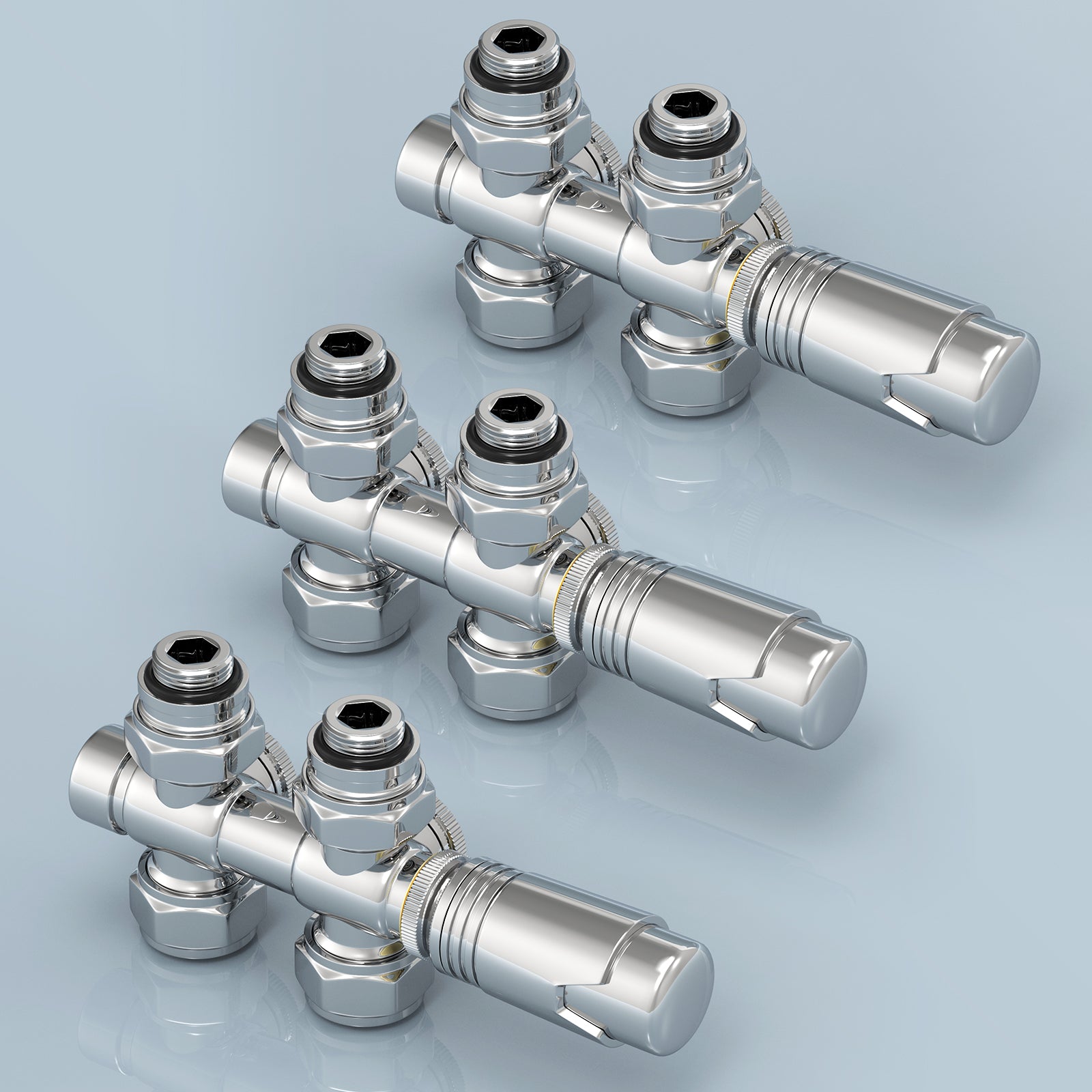 Multiblock-Heizkörperventil mit Thermostat, geeignet für G 1/2" & 15 mm Rohre