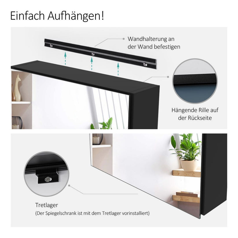 Badezimmer-Spiegelschrank MC6 - Schwarz / 60 x 65 cm - Bild 7