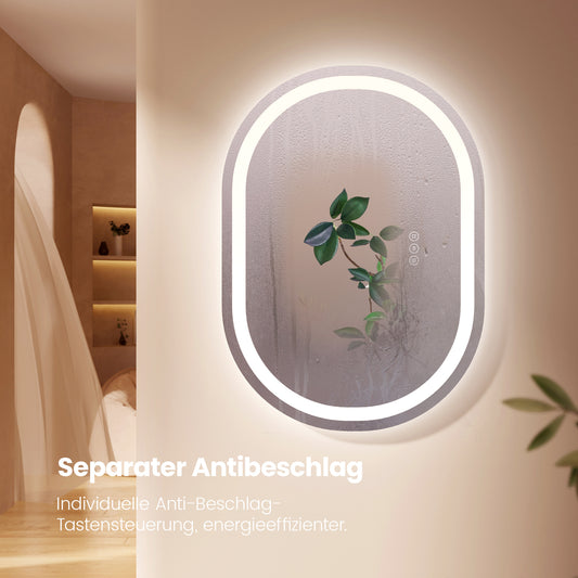 Ovaler LED-Badspiegel mit Touchschalter & Anti-Beschlag-Funktion