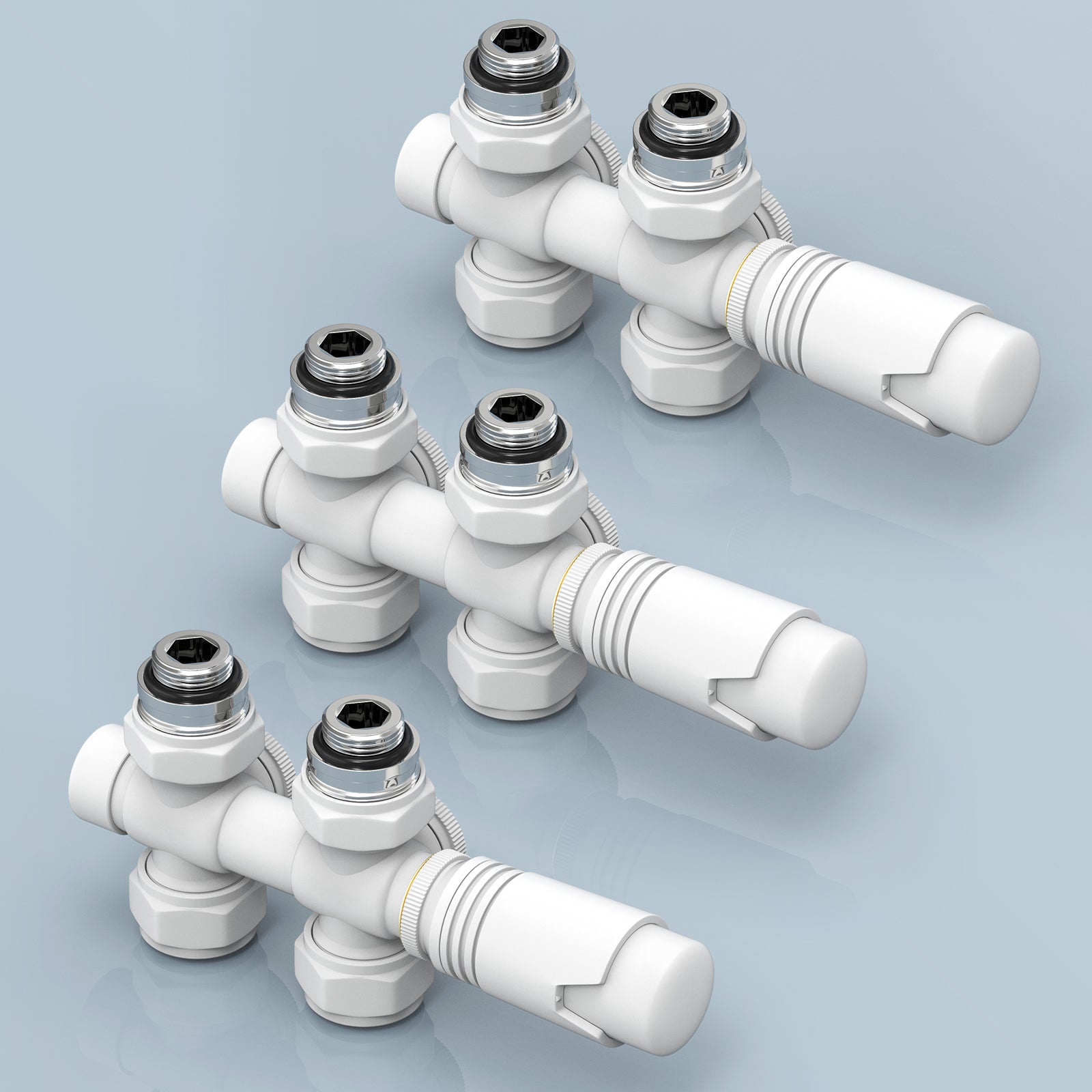 Multiblock-Heizkörperventil mit Thermostat, geeignet für G 1/2" & 15 mm Rohre