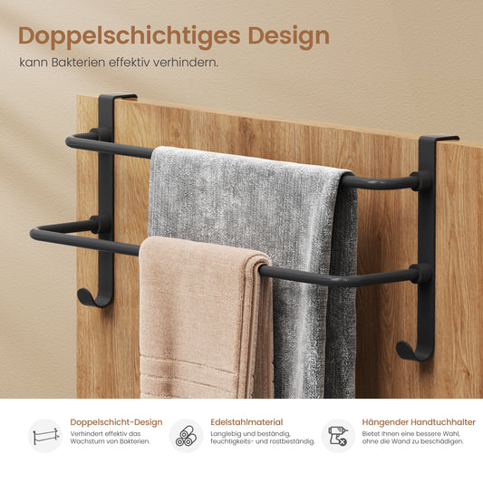 Handtuchhalter mit 2 Stangen & Haken – ohne Bohren, zur Türmontage