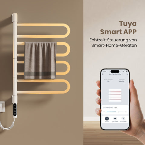 Elektro-Handtuchheizkörper PTR3, mit Digitalanzeige, Timer, App-Steuerung, 180° schwenkbar