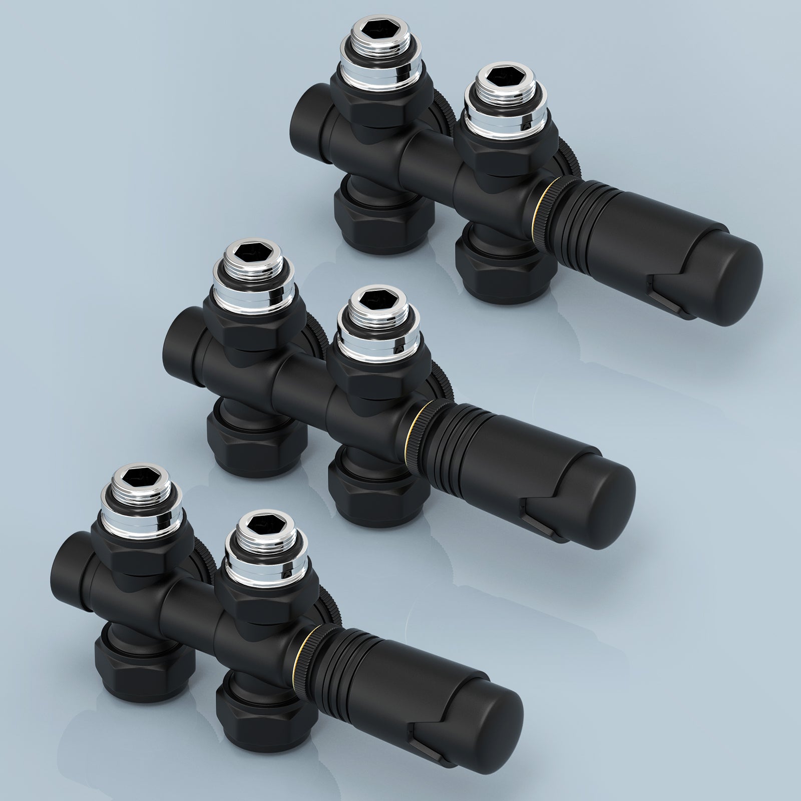 Multiblock-Heizkörperventil mit Thermostat, geeignet für G 1/2" & 15 mm Rohre