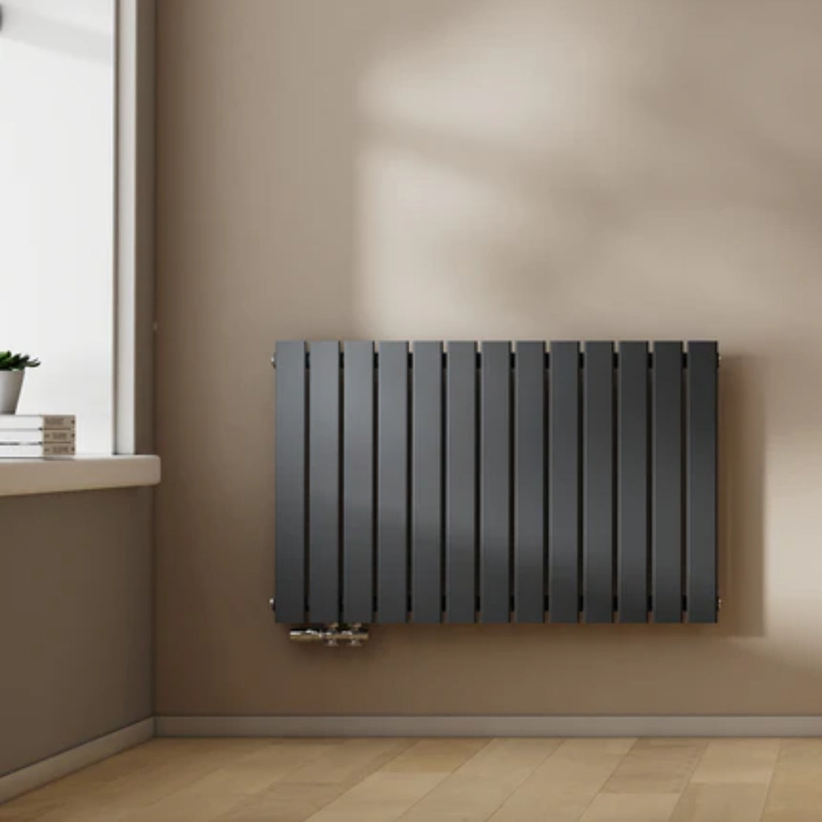 EMKE Flachheizkörper Horizontal Einlagig Seitenanschluss Wohnzimmer (Anthrazit/Weiß)