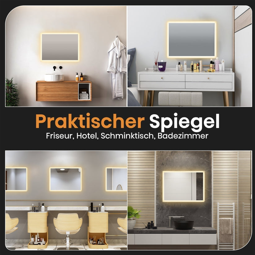 EMKE LED Spiegel 80 x 60 cm - Badspiegel mit Beleuchtung Wandschalter - 3000K warmweiß - Bild 8