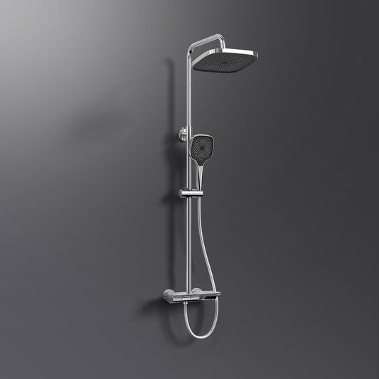 EMKE Duschsystem „F12“ – Thermostat-Duschset mit 260x260 mm Kopfbrause, Handbrause & Einhebelsteuerung, Aufputz, Chrom