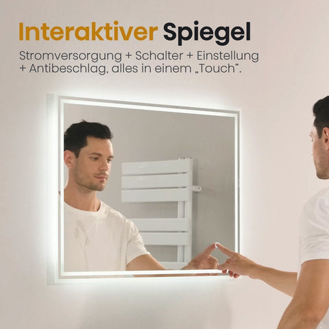 EMKE LED Spiegel Badezimmer - Touch - 3 Lichtfarben - Dimmbar - Beschlagfrei - 80 x 60 cm - IP44