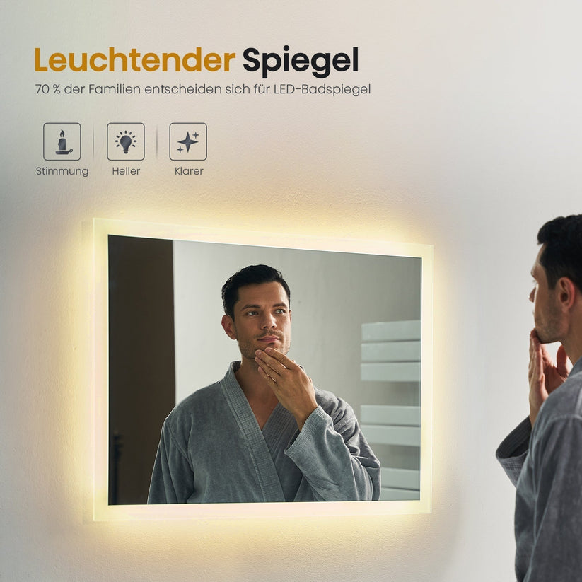 EMKE LED Spiegel 80 x 60 cm - Badspiegel mit Beleuchtung Wandschalter - 3000K warmweiß - Bild 4