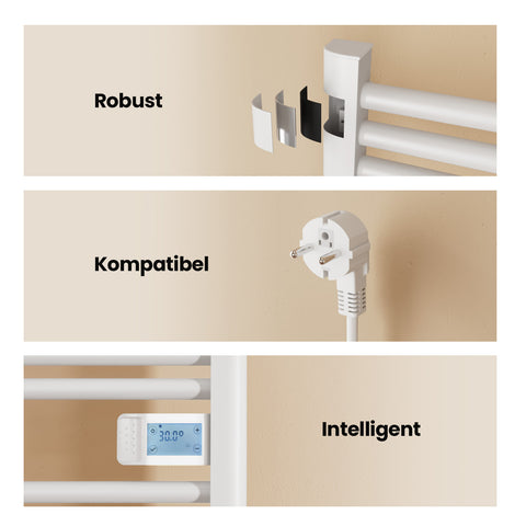 Elektro-Handtuchheizkörper PTRC4, digitale Temperaturanzeige, Timer-Funktion, mit Tastensperre