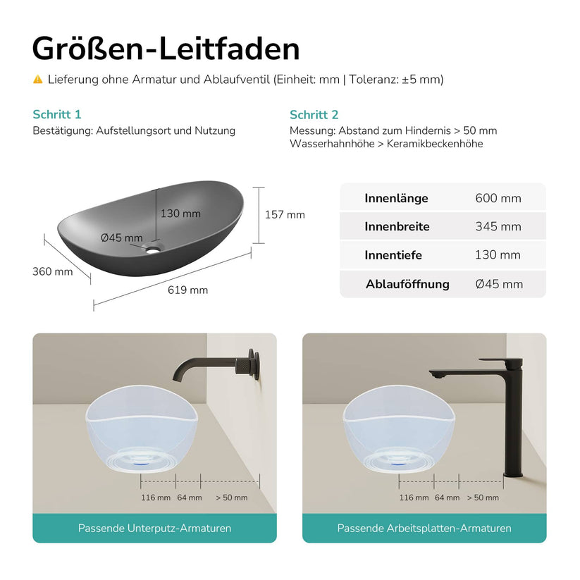 Geschwungener Aufsatzwaschtisch Bovelari CB05 - Dunkelgrau matt / 61.5 × 36 × 15.5 cm - Bild 19