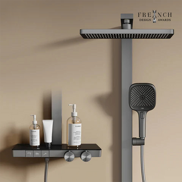 Duschsystem mit Thermostat, Regendusche & einstellbarem Wasserdurchfluss