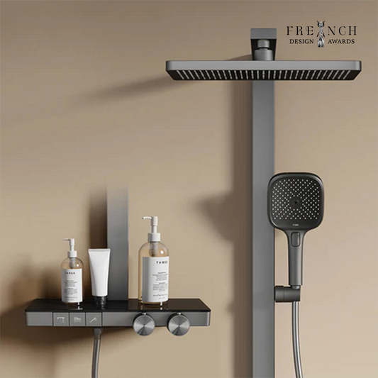 Duschsystem mit Thermostat, Regendusche & einstellbarem Wasserdurchfluss