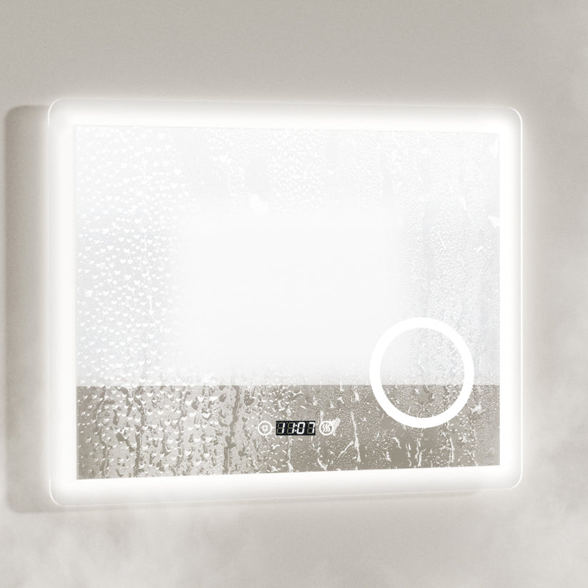 EMKE Badezimmerspiegel mit Beleuchtung "LeeMi πX Plus" 80x60cm, 3 Lichtfarben, Touch, Dimmbar, Beschlagfrei, Vergrößerungsspiegel, Uhr - Bild 4