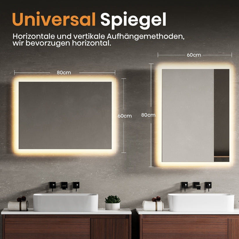 EMKE LED Spiegel 80 x 60 cm - Badspiegel mit Beleuchtung Wandschalter - 3000K warmweiß - Bild 6