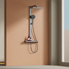 EMKE Duschsystem „F11“ – Thermostat-Duschpaneel mit Glasablage, 3 Strahlarten, Regendusche & Handbrause, 105×40,1×57,3 cm, anthrazit matt