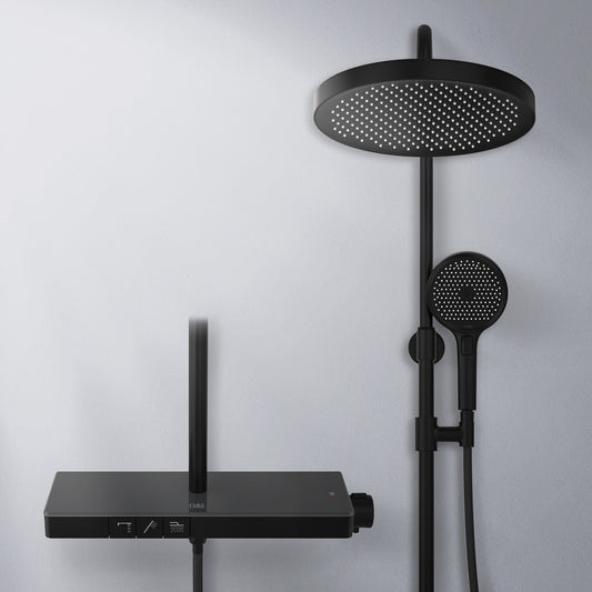 Duschsystem mit Thermostat, 320 mm Kopfbrause & Ablage – mit Antikalk- & Luftblasenfunktion