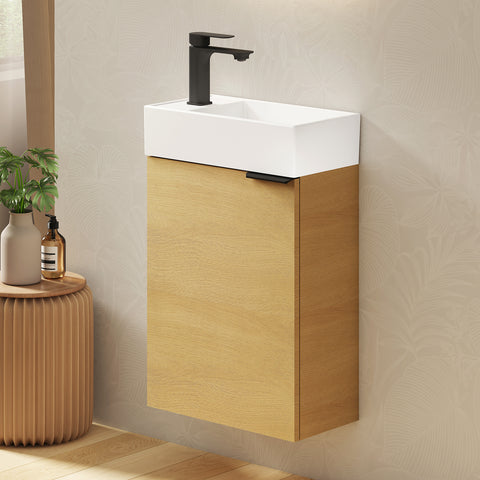 Badezimmerschränke BV1 mit Waschbecken – Feuchtigkeitsbeständige Platte, vierseitige Glasur, B41.7 × T24 × H64.6 cm