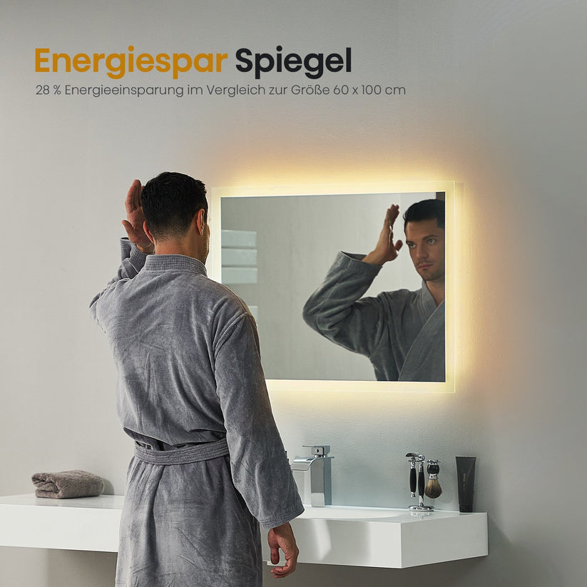 EMKE LED Spiegel 80 x 60 cm - Badspiegel mit Beleuchtung Wandschalter - 3000K warmweiß - Bild 3