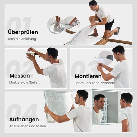 EMKE Badspiegel mit Beleuchtung “LeeMi π Lite” 60*80cm 3000K LED Vertikal/Horizontal Montage