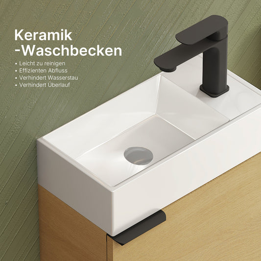 Badezimmerschrank mit Waschbecken und stoßgeschützter Tür