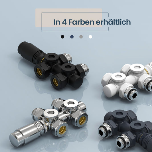 Multiblock-Heizkörperventil mit Thermostat, geeignet für G 1/2" & 15 mm Rohre