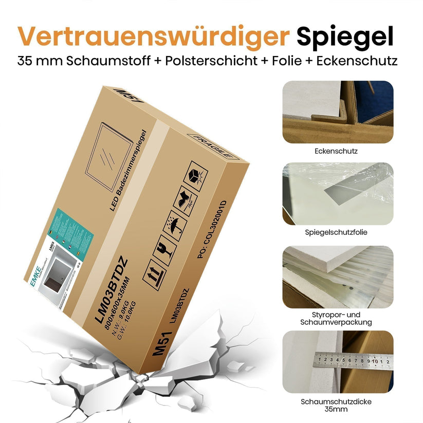 EMKE LED Spiegel 80 x 60 cm - Badspiegel mit Beleuchtung Wandschalter - 3000K warmweiß - Bild 10