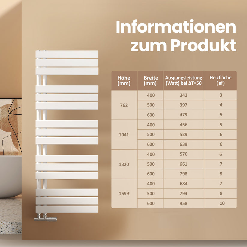 EMKE SFTR1 Heizkörper mit Handtuchhalter-Funktion - Weiß / 160 x 50 cm / Einlagig+Flachrohr - Bild 7