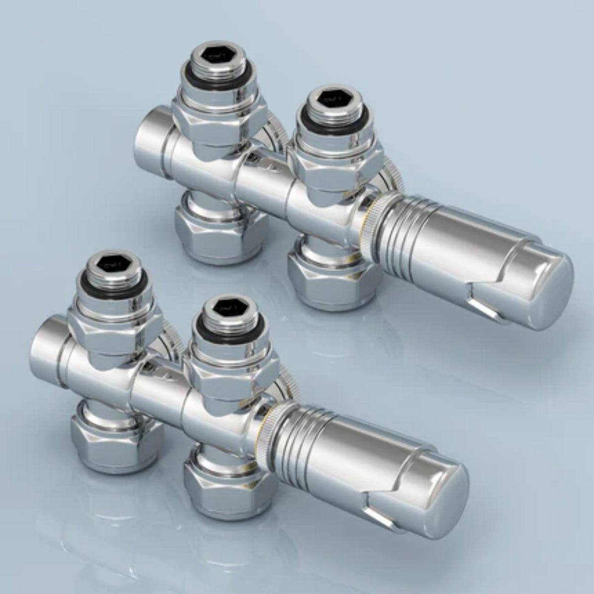 Multiblock-Heizkörperventil mit Thermostat, geeignet für G 1/2" & 15 mm Rohre