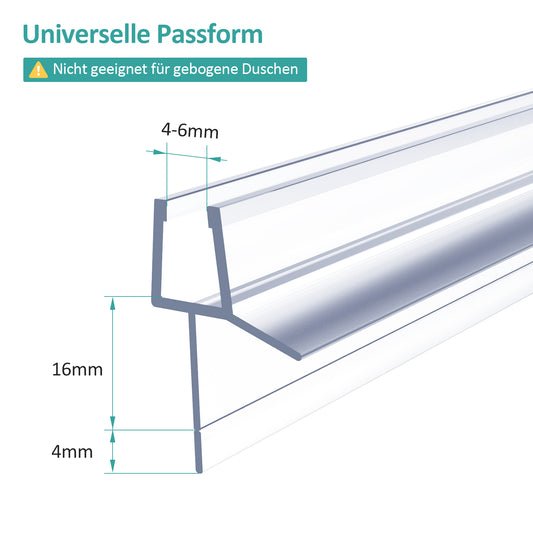 EMKE Schwallschutzleiste S04 Badezimmer, geeignet für 4–6 mm Glas (abreißbare Kante), Schwanzlänge 20 mm, Tropfreflektordichtung, verwendet für 4–6 mm Glas, Material PVC, Farbe klar.