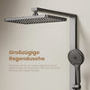 EMKE Duschsystem „F11“ – Thermostat-Duschpaneel mit Glasablage, 3 Strahlarten, Regendusche & Handbrause, 105×40,1×57,3 cm, anthrazit matt