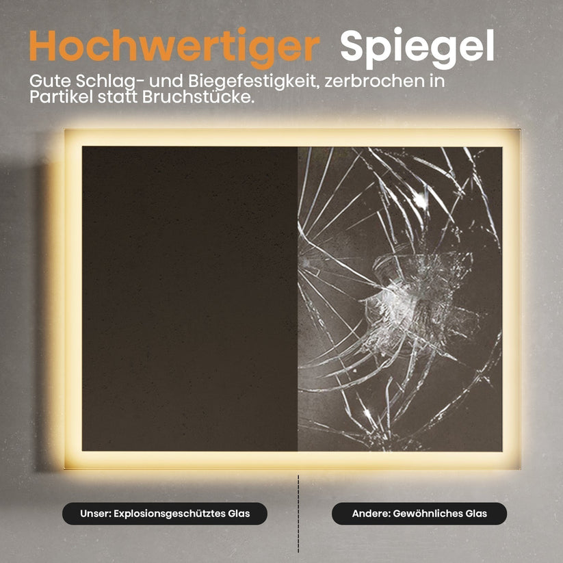 EMKE LED Spiegel 80 x 60 cm - Badspiegel mit Beleuchtung Wandschalter - 3000K warmweiß - Bild 7