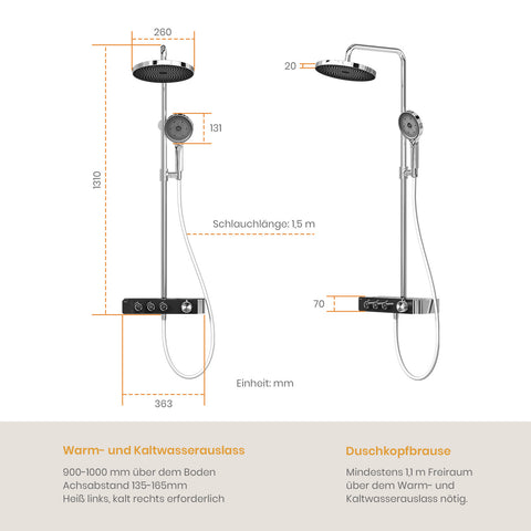 Duschsystem F28 mit Thermostat 3 Strahlarten 35,5 x 40 x 110 cm