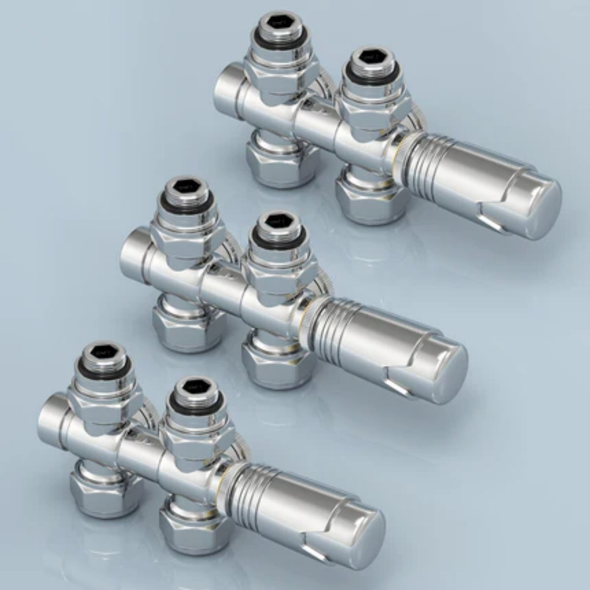 Multiblock-Heizkörperventil mit Thermostat, geeignet für G 1/2" & 15 mm Rohre