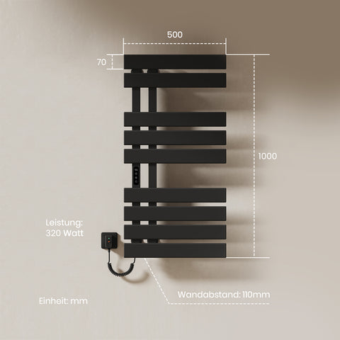 Elektro-Handtuchheizkörper ESFTR5, kompatibel mit gängigen KI-Sprachassistenten, App-Steuerung, digitale Anzeige