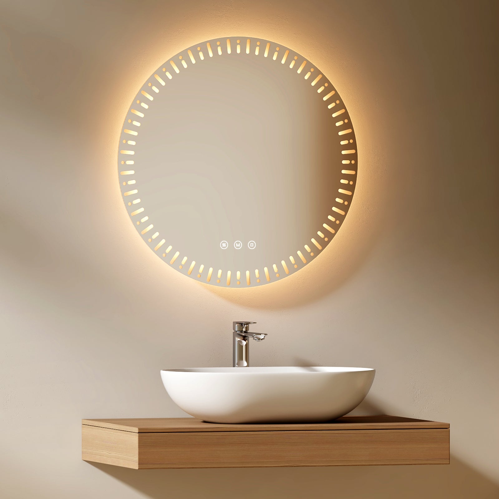 Runder LED-Badspiegel mit Touch-Steuerung, Antibeschlag & dimmbarem Licht