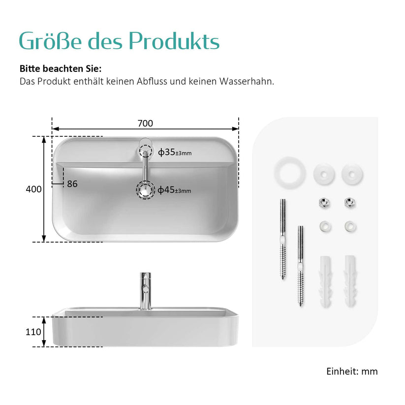Aufsatzwaschtisch Ceraform CB02 - Weiß / 70 × 40 × 11 cm - Bild 9