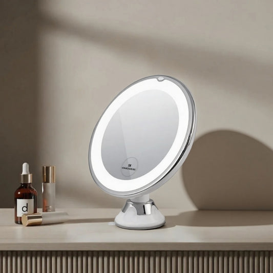 LED-Kosmetikspiegel mit 5fach-Vergrößerung, 360° drehbar & Saugnapfbefestigung