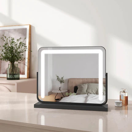 Kosmetikspiegel mit Beleuchtung, 3 Lichtfarben, Memory-Funktion & flexiblem Standfuß