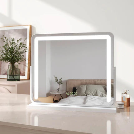 Kosmetikspiegel mit Beleuchtung, 3 Lichtfarben, Memory-Funktion & flexiblem Standfuß